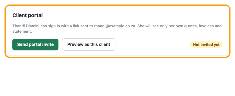 The Client portal box on a client